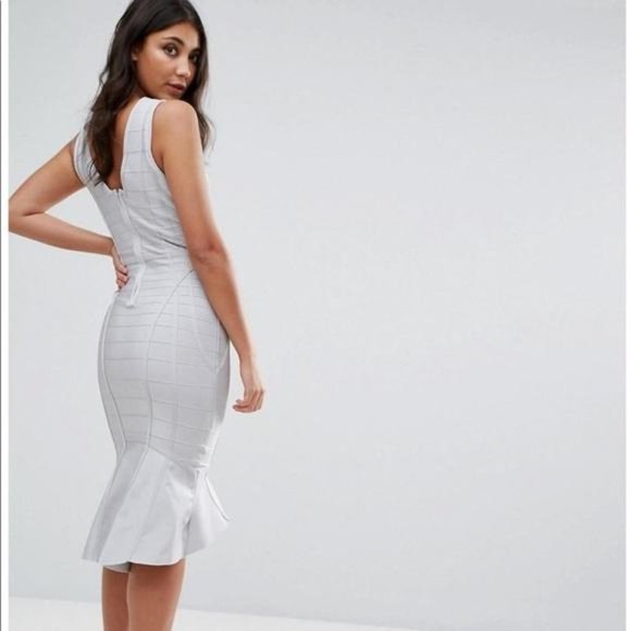 Missguided Dresses & Skirts - Missguided Gray Bandage Plunge Frill Hem Midi 👗